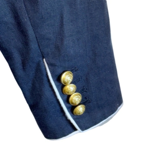 J. Crew Rhodes Navy Blue Blazer 100% Linen Nautical Crest Gold Buttons Size 2 - Picture 7 of 14